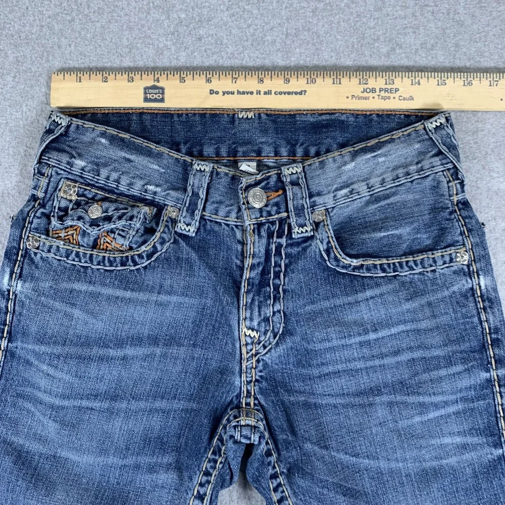 True Religion Cut Off Denim Shorts Mens 29 Blue Flap Pocket Straight Raw Hem
